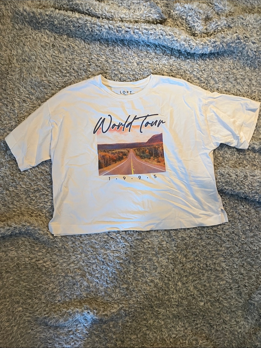 LOFT White 'World Tour' Graphic Crop Tee with Scenic Print